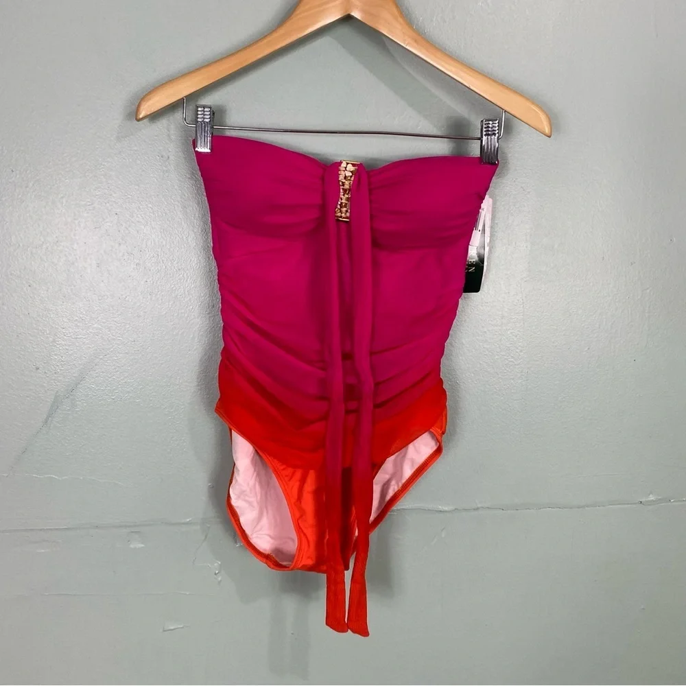 Lauren Ralph Lauren Pink Ombre One Piece Bikini Swimsuit Embellished Halter Sz S